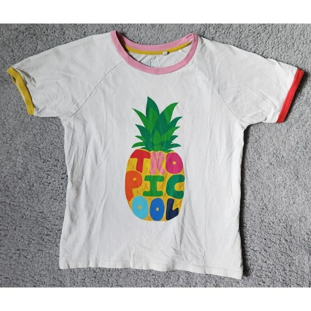 Boden Girls Short Sleeve Ringer Tee Shirt Top Tropicool Pineapple Graphic 11-12Y